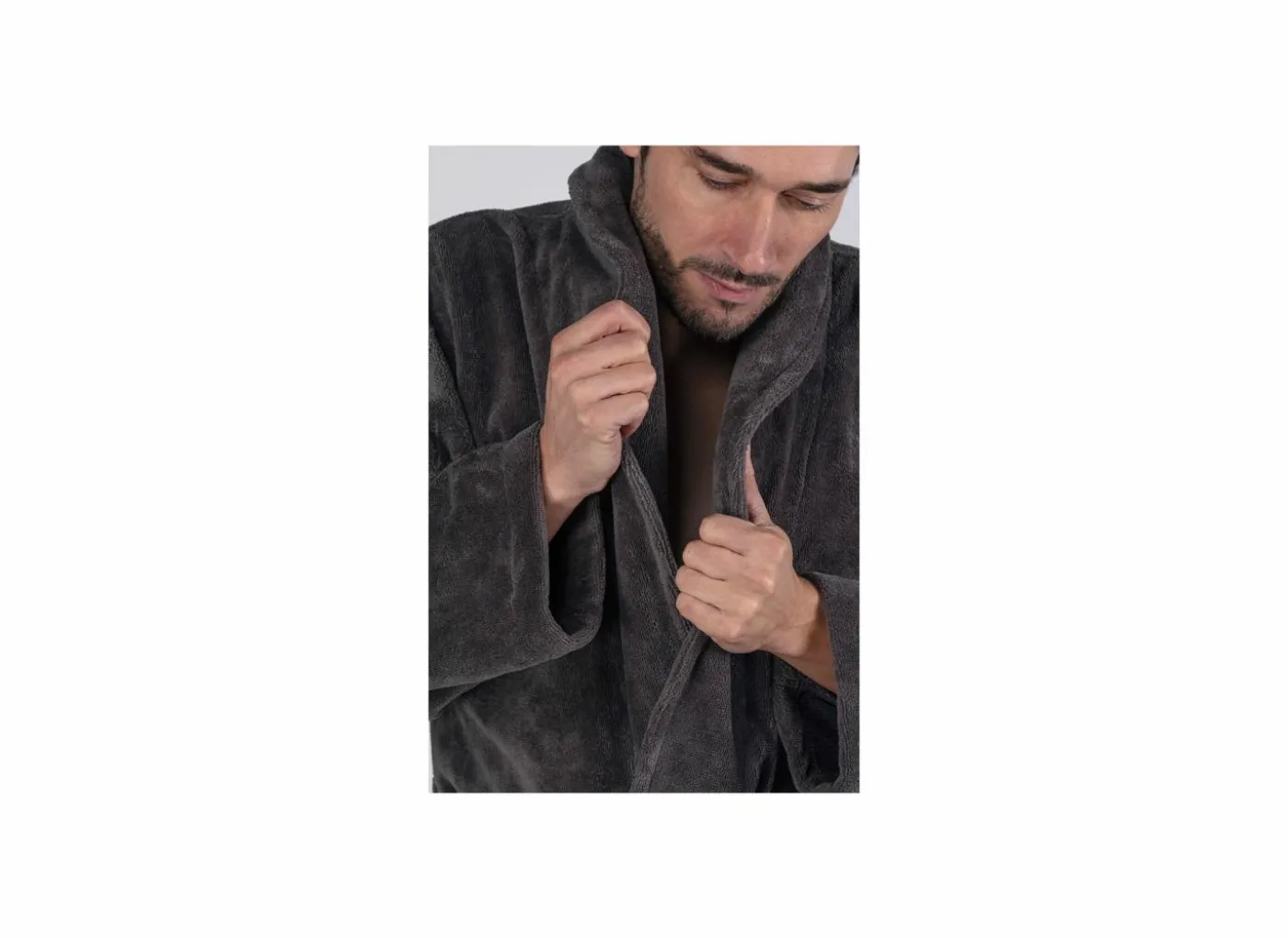 Badjas L flanel grey charcoal