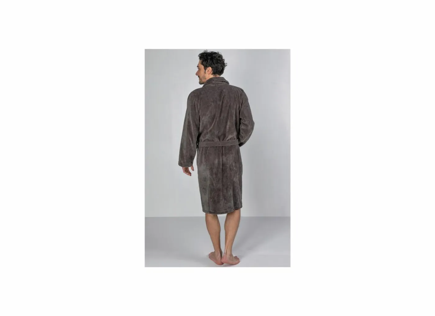 Badjas L flanel grey charcoal