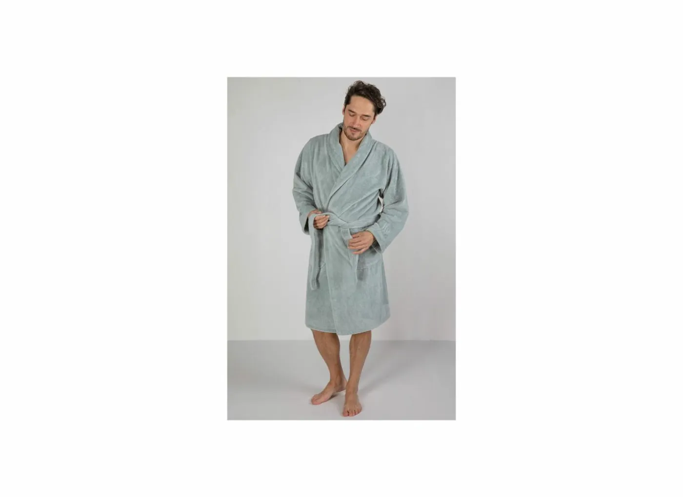 Badjas S flanel sea green
