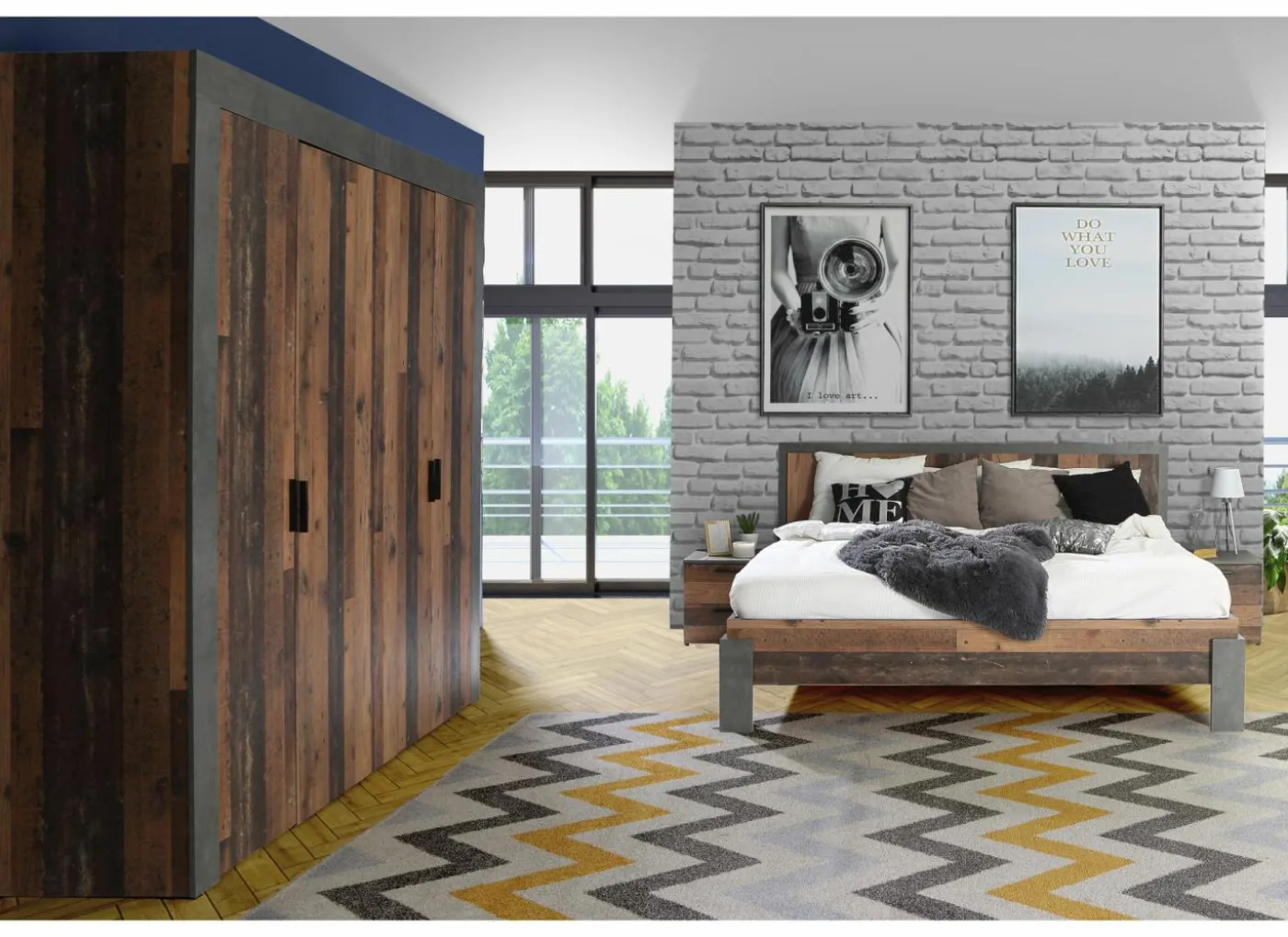 Bed Attaylar 180x200cm - decor - oldwood vintage & donkergrijs