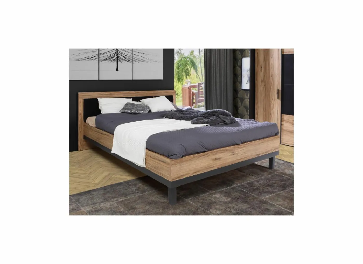 Bed Dalate 160x200cm - decor - kastanje eik & mat zwart