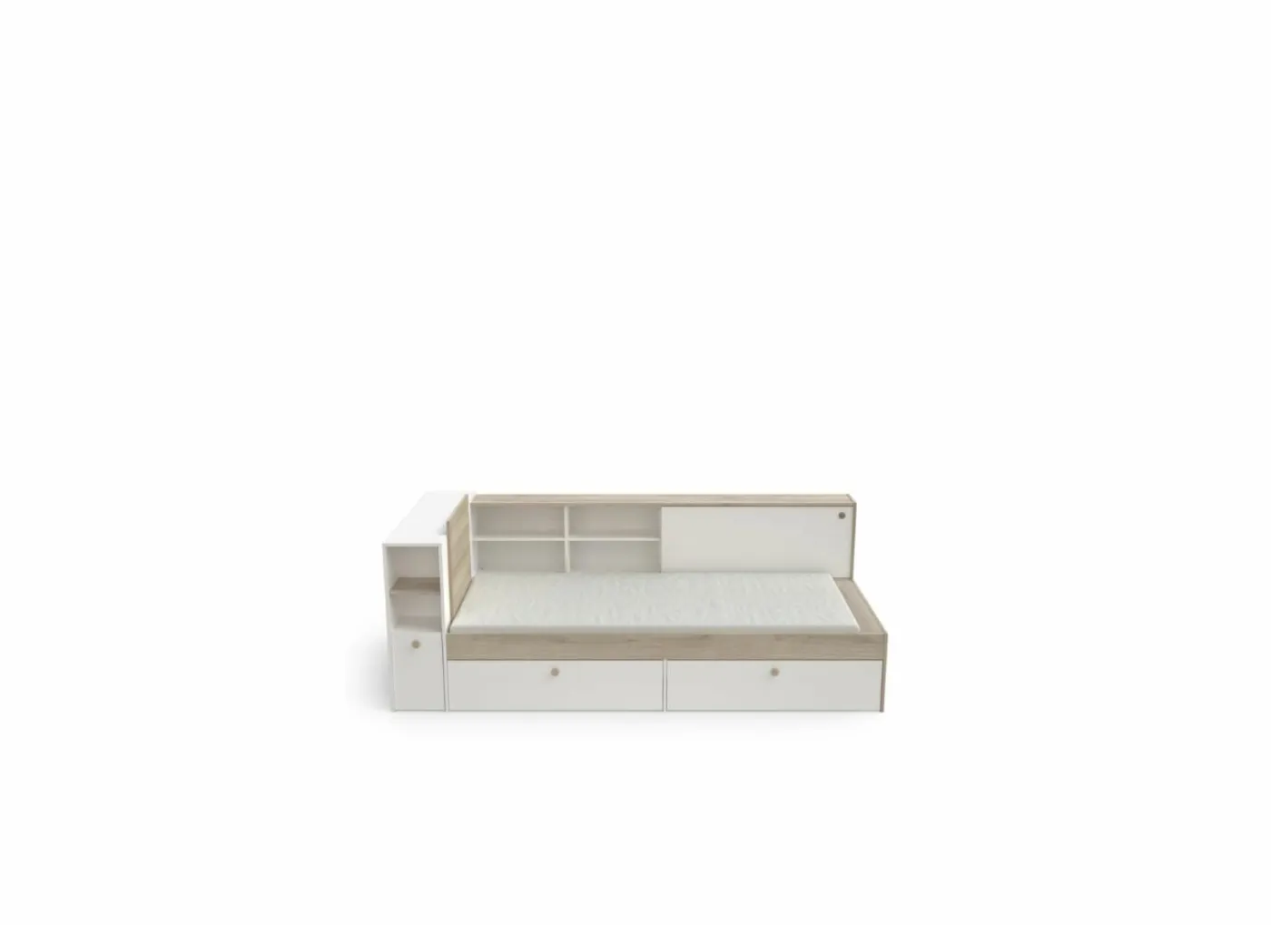 Bed Life 90x190/200cm - decor - kronberg eik & wit met opbergruimte