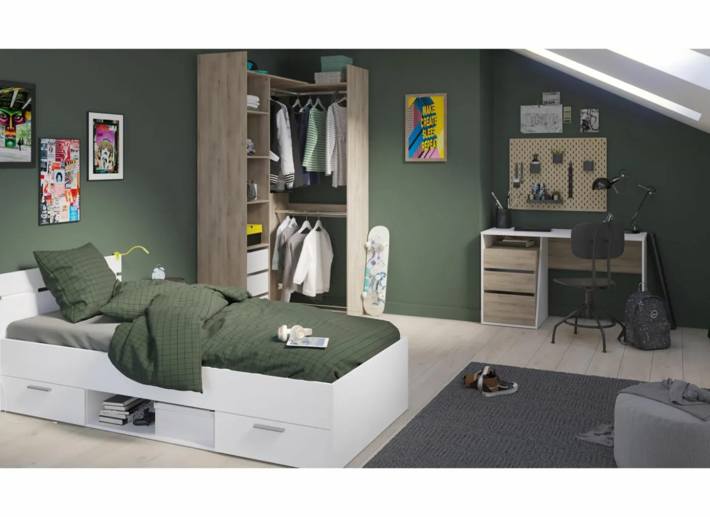 Bed Michigan 90x200cm - decor - wit met opbergruimte