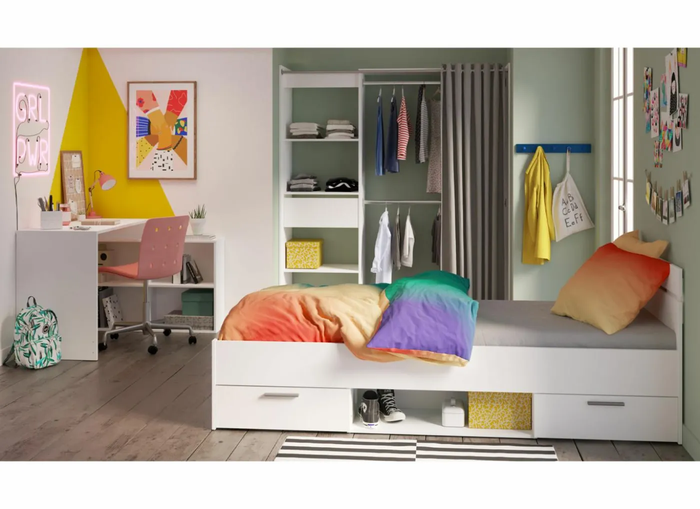 Bed Michigan 90x200cm - decor - wit met opbergruimte