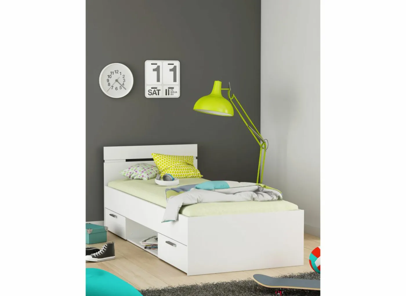 Bed Michigan 90x200cm - decor - wit met opbergruimte