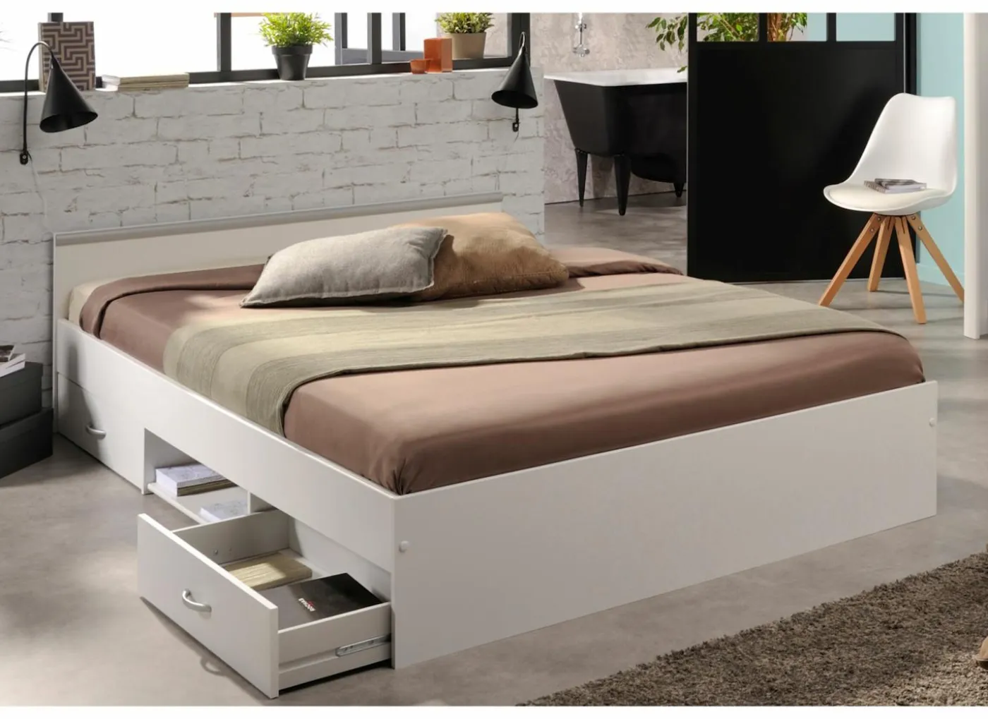 Bed Nashville 140x200cm - decor - wit met opbergruimte