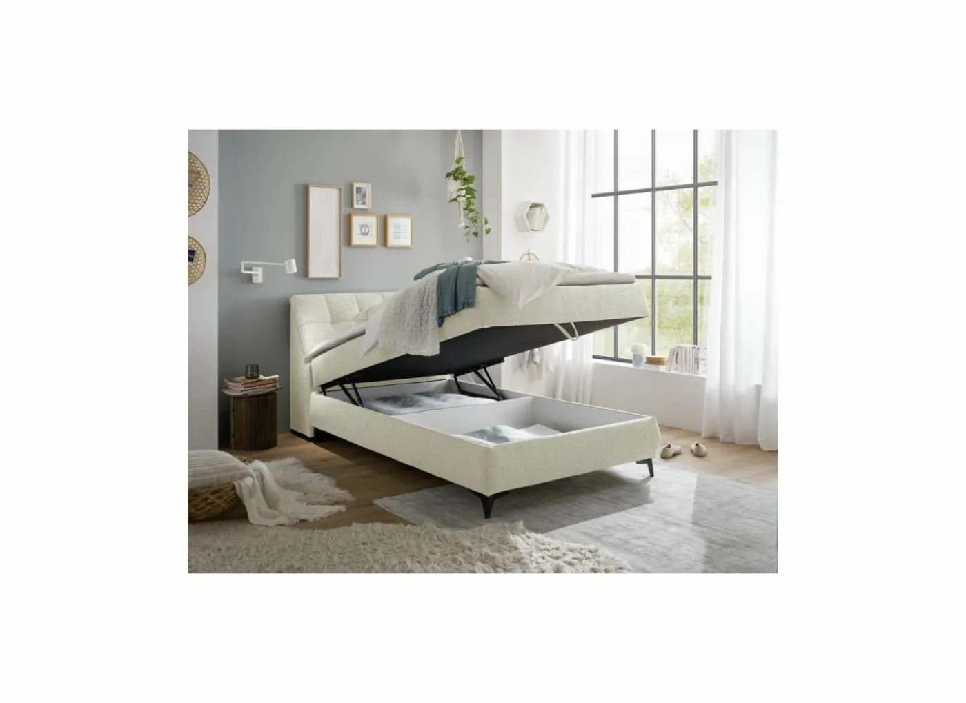 Bedbox Atlantis 120x200cm - stof - ivoor met opbergruimte