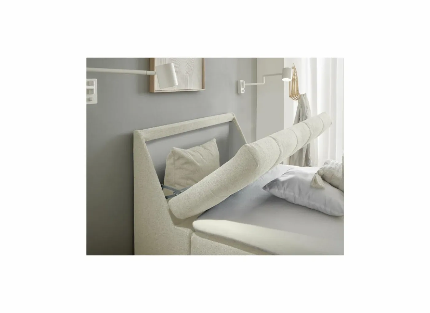 Bedbox Atlantis 120x200cm - stof - ivoor met opbergruimte