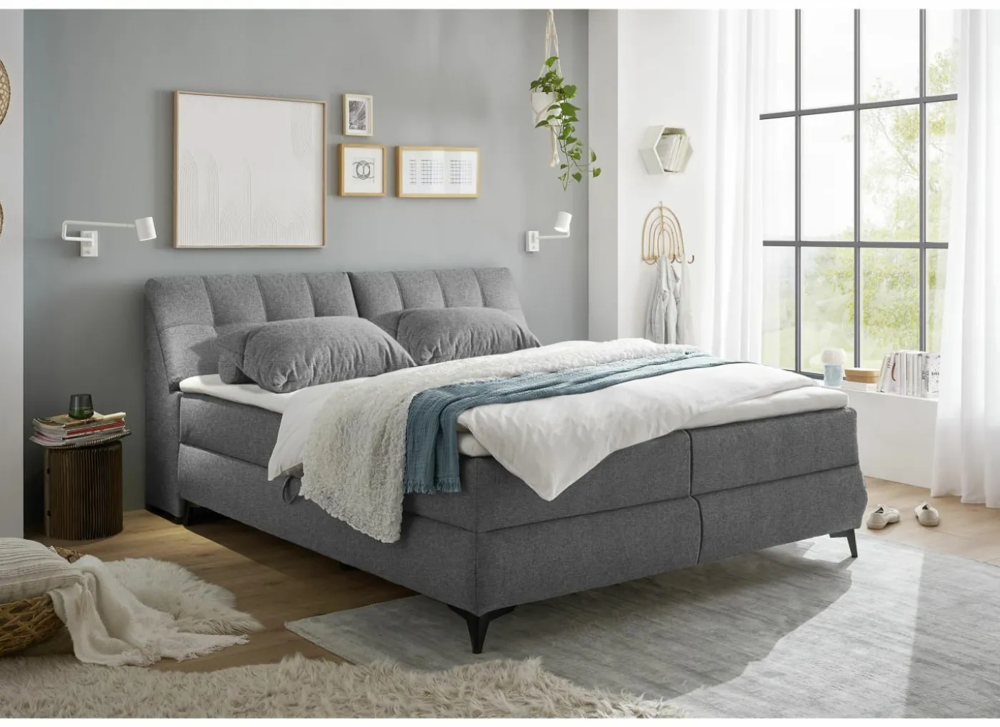 Bedbox Atlantis 180x200cm - stof - donkergrijs met opbergruimte