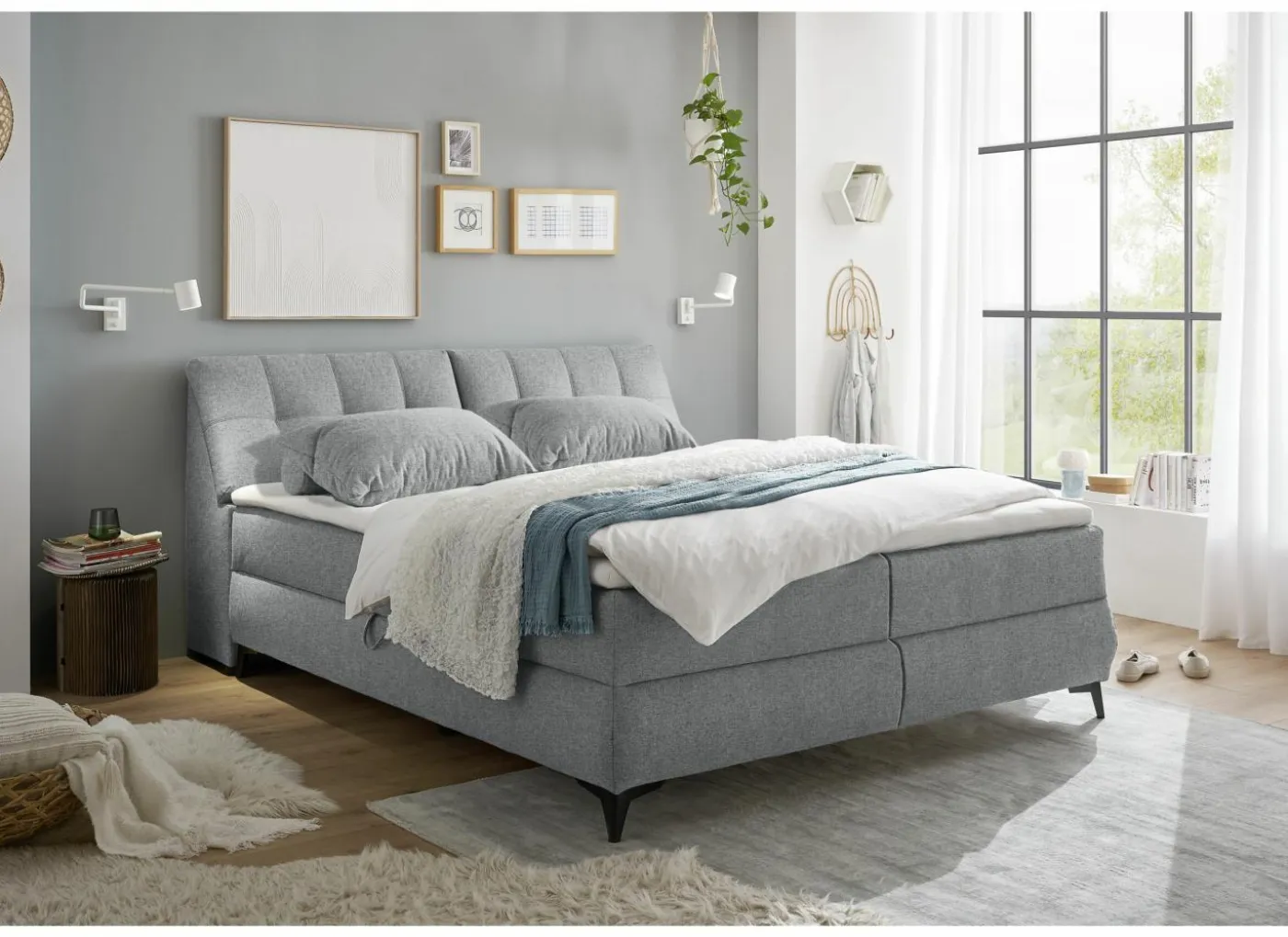 Bedbox Atlantis 160x200cm - stof - grijs met opbergruimte