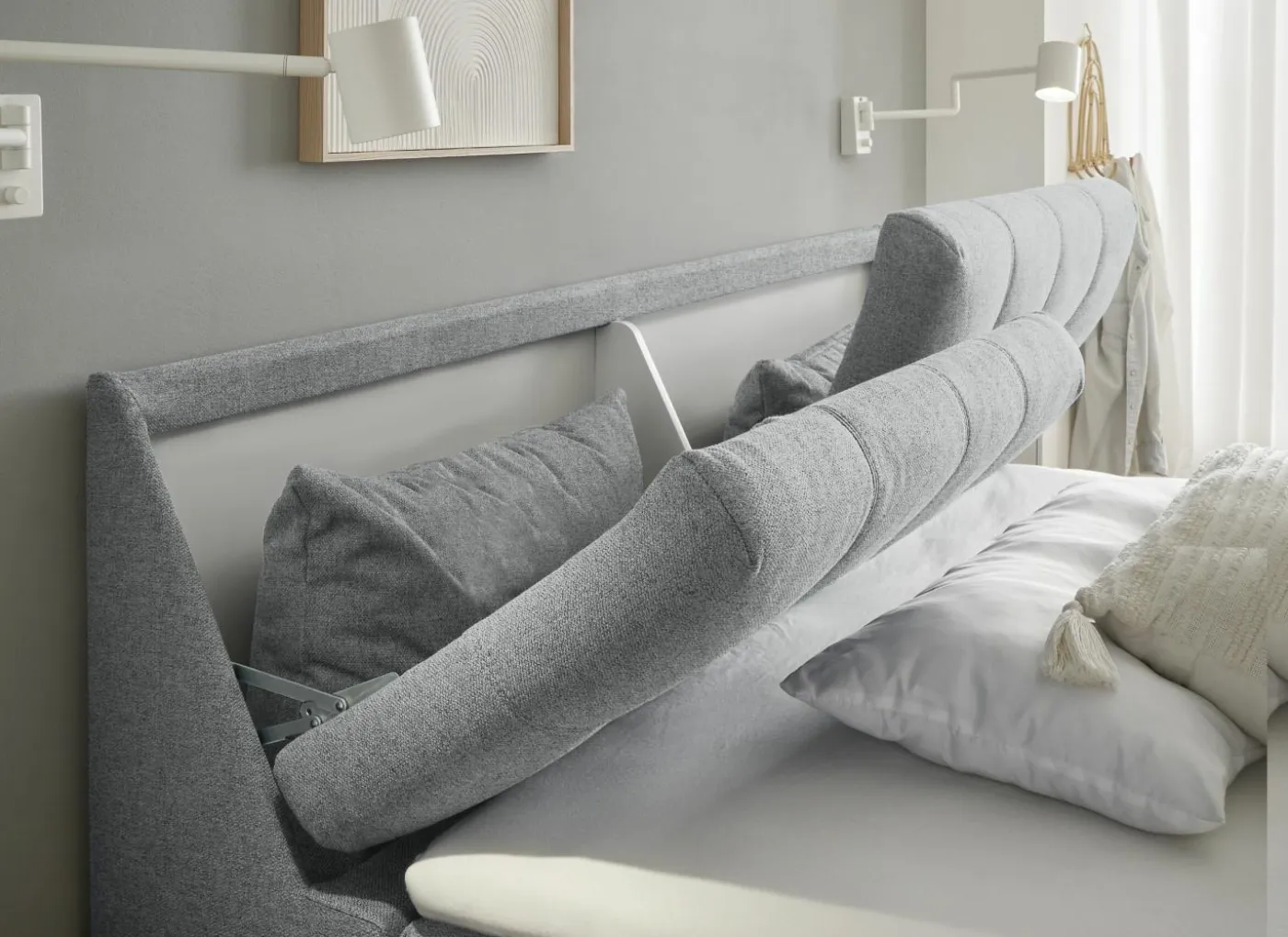 Bedbox Atlantis 160x200cm - stof - grijs met opbergruimte