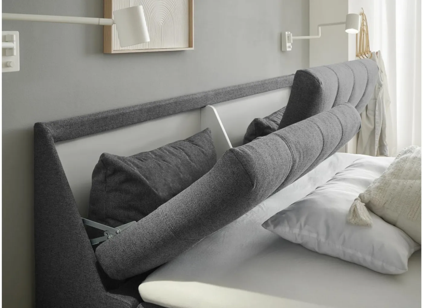 Bedbox Atlantis 160x200cm - stof - antraciet met opbergruimte
