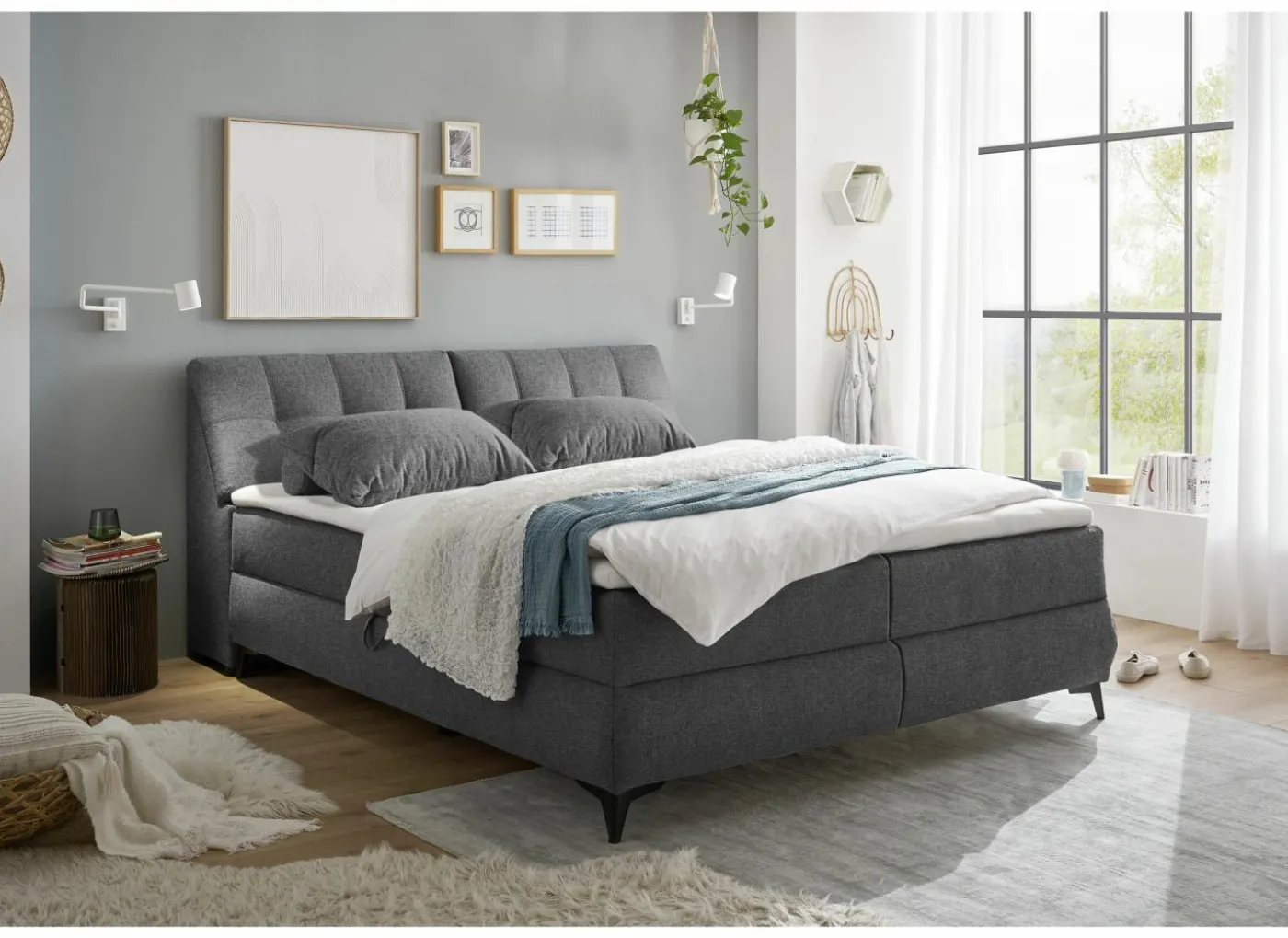 Bedbox Atlantis 180x200cm - stof - antraciet met opbergruimte