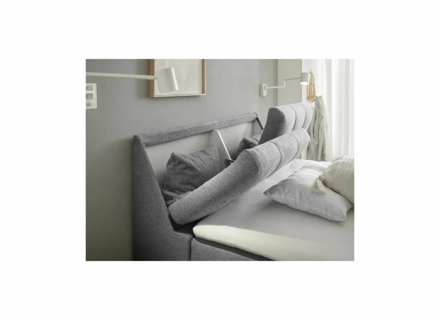 Bedbox Atlantis 140x200cm - stof - grijs met opbergruimte