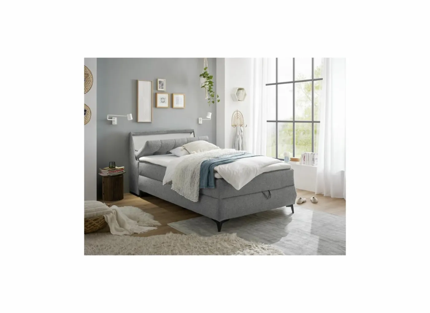 Bedbox Atlantis 120x200cm - stof - grijs met opbergruimte
