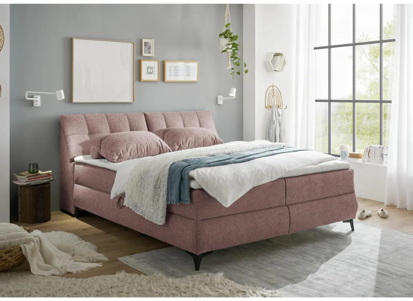 Bedbox Atlantis 160x200cm - stof - flamingo met opbergruimte
