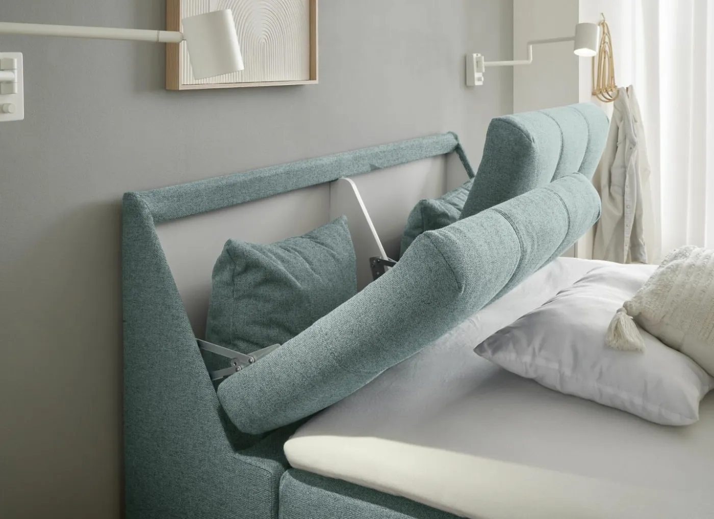 Bedbox Atlantis 140x200cm - stof - munt met opbergruimte