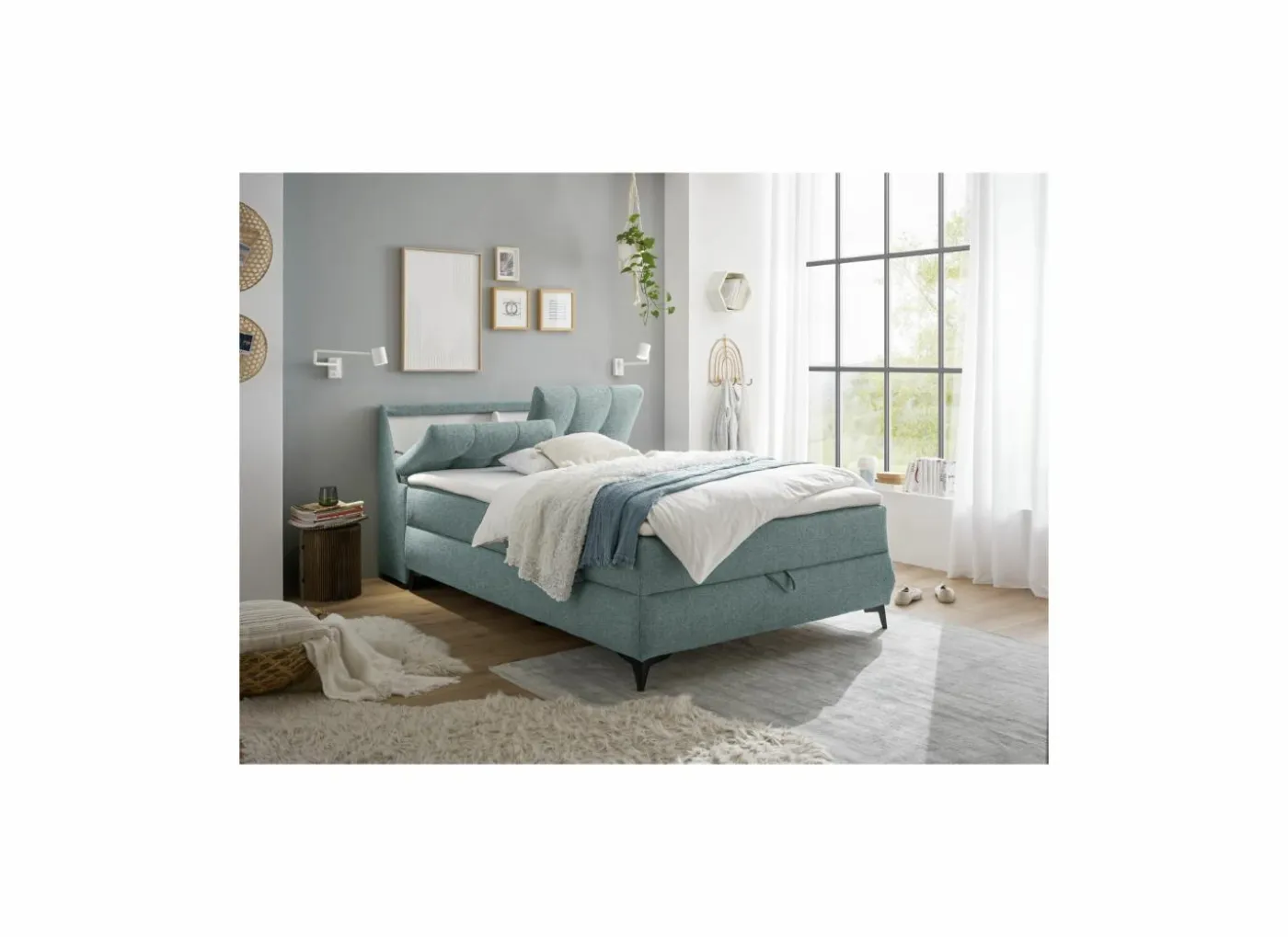 Bedbox Atlantis 140x200cm - stof - munt met opbergruimte