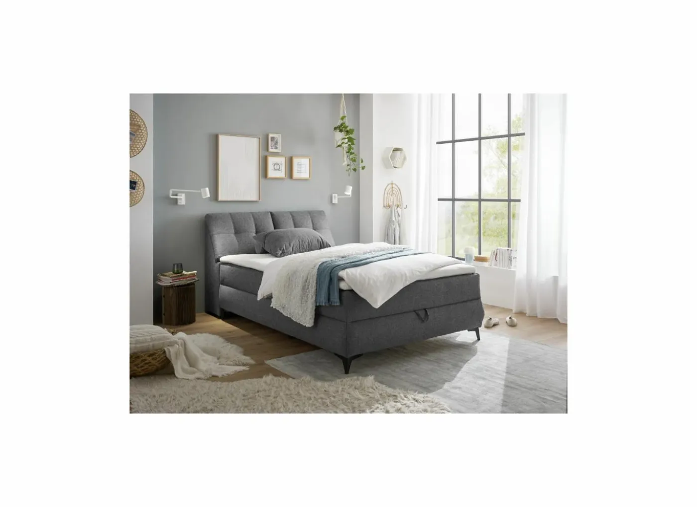 Bedbox Atlantis 140x200cm - stof - antraciet met opbergruimte