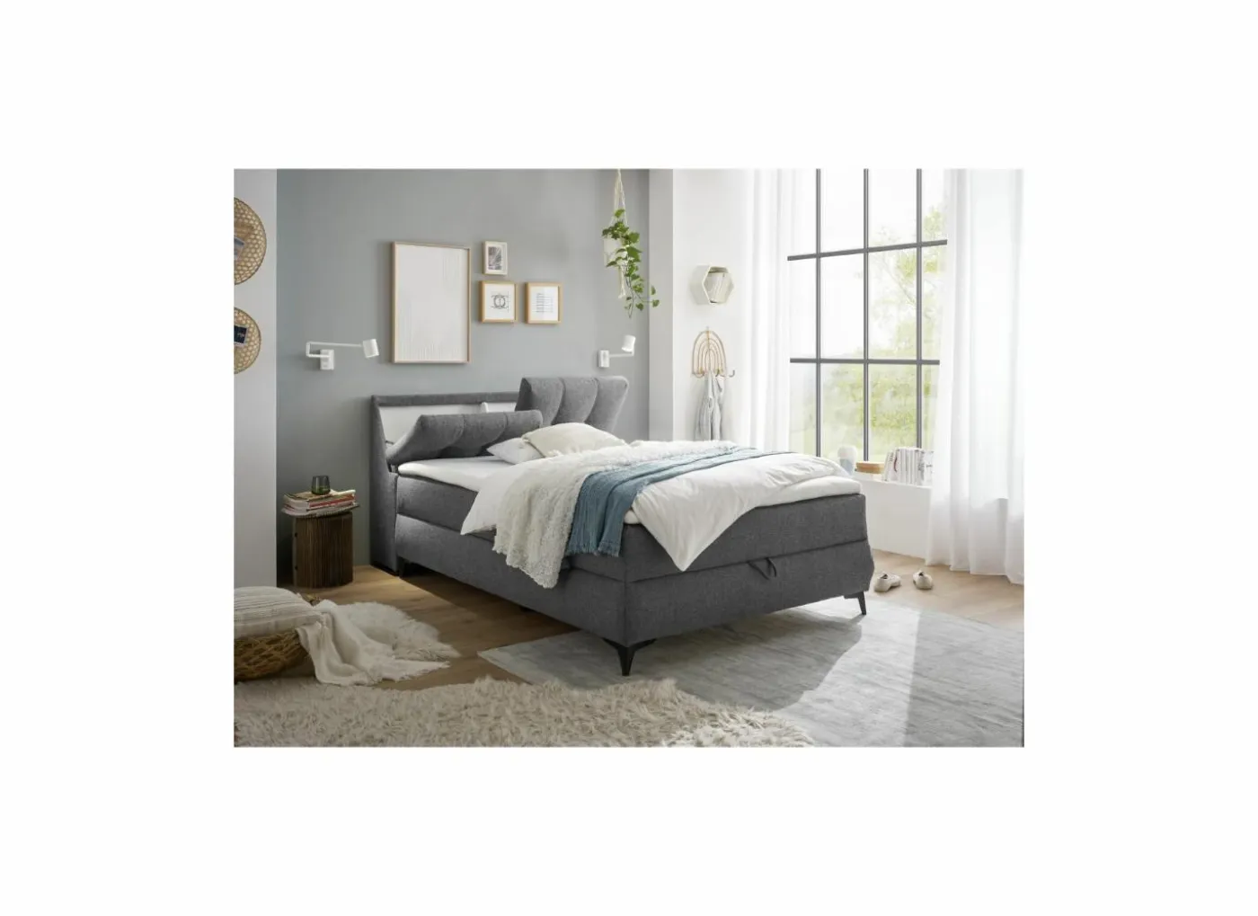 Bedbox Atlantis 140x200cm - stof - antraciet met opbergruimte