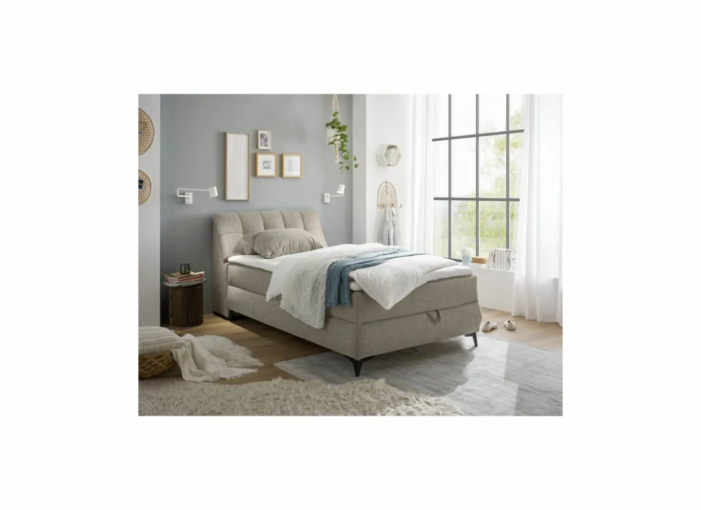 Bedbox Atlantis 120x200cm - stof - zand met opbergruimte