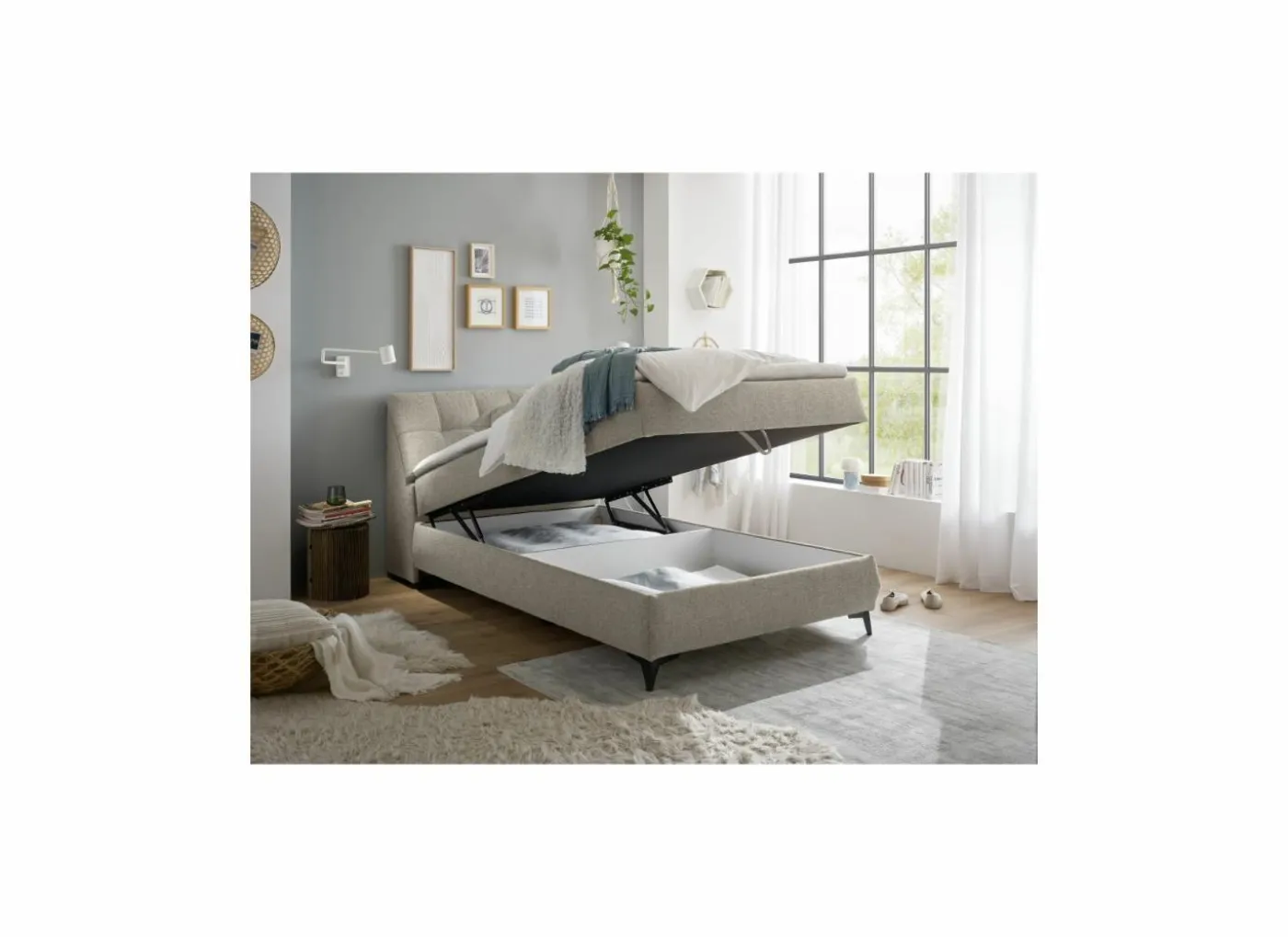 Bedbox Atlantis 120x200cm - stof - zand met opbergruimte