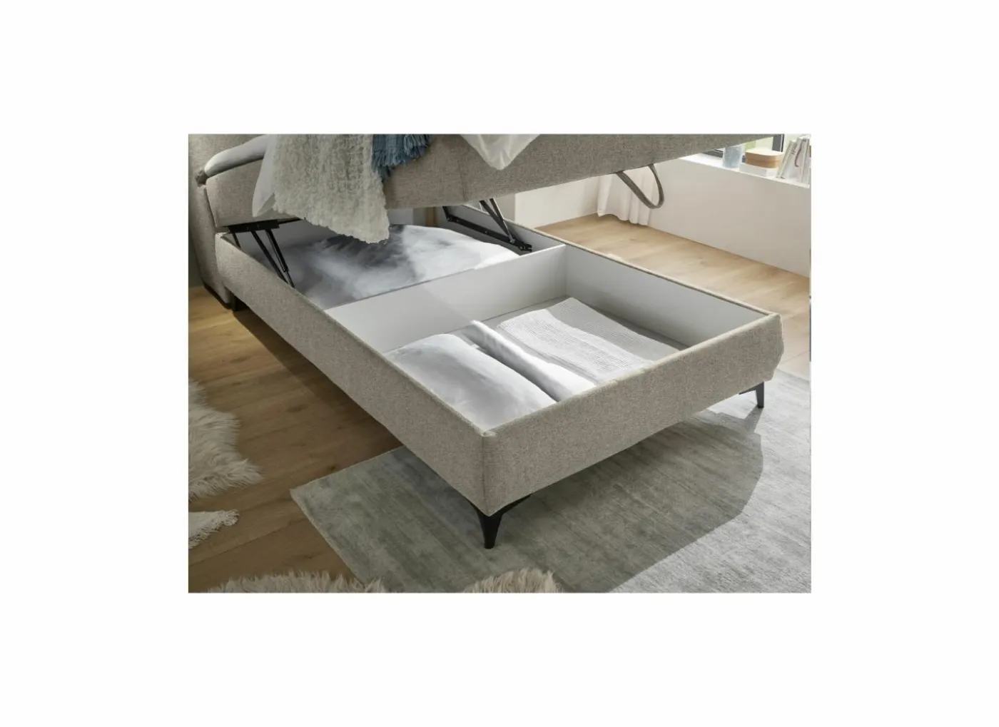 Bedbox Atlantis 120x200cm - stof - zand met opbergruimte