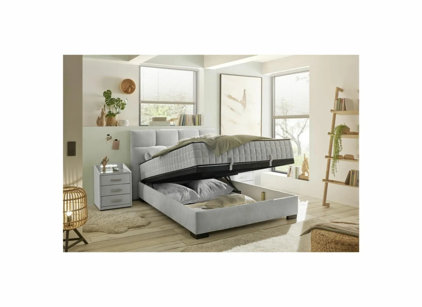 Bedbox Nagol A 120x200cm - stof - zilver met opbergruimte