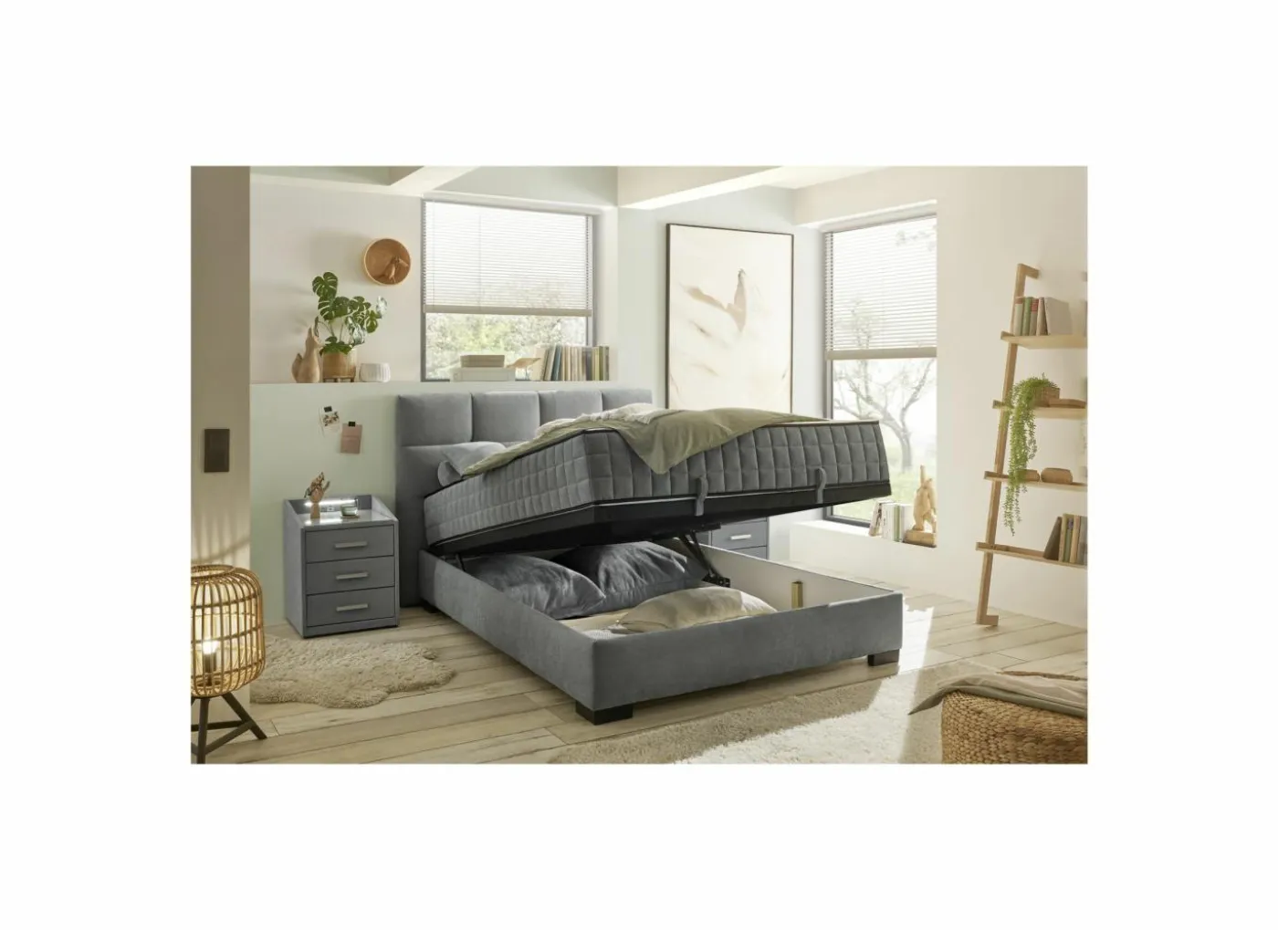 Bedbox Nagol A 140x200cm - stof - antraciet met opbergruimte