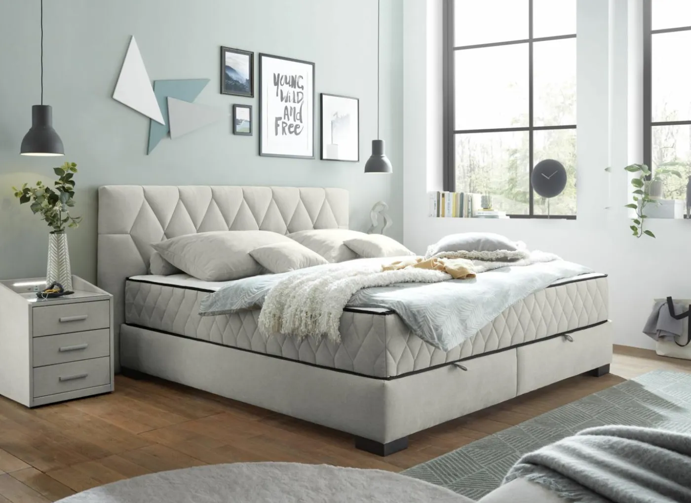 Bedbox Nagol B 180x200cm - stof - zand met opbergruimte