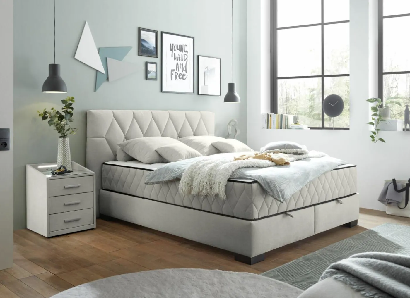 Bedbox Nagol B 160x200cm - stof - zand met opbergruimte