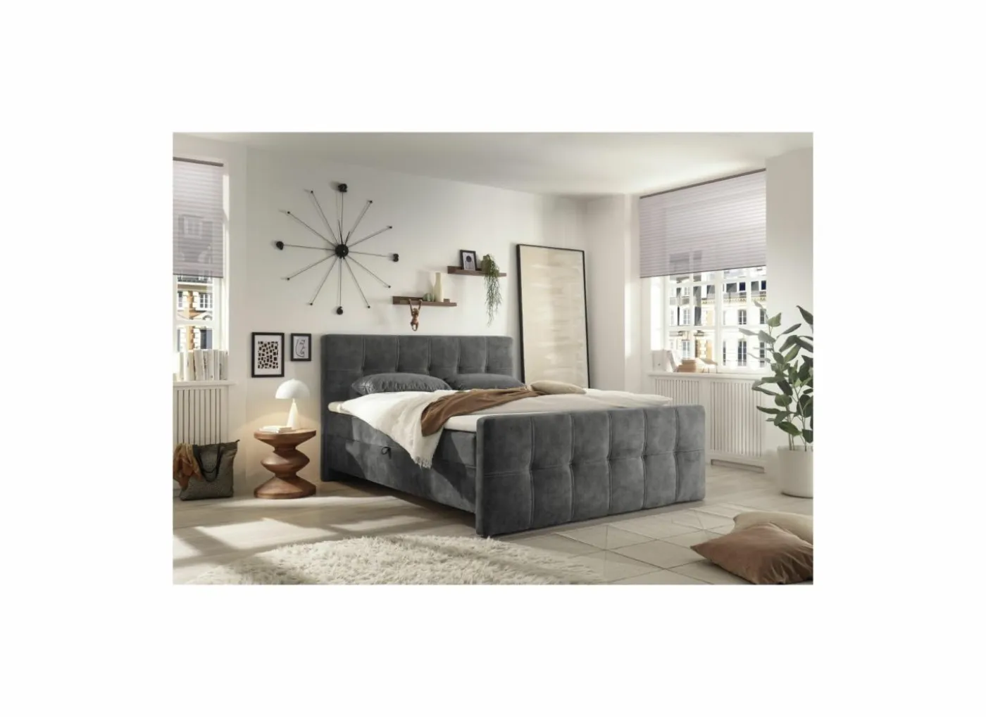 Bedbox Valetta 160x200cm - stof - antraciet met opbergruimte