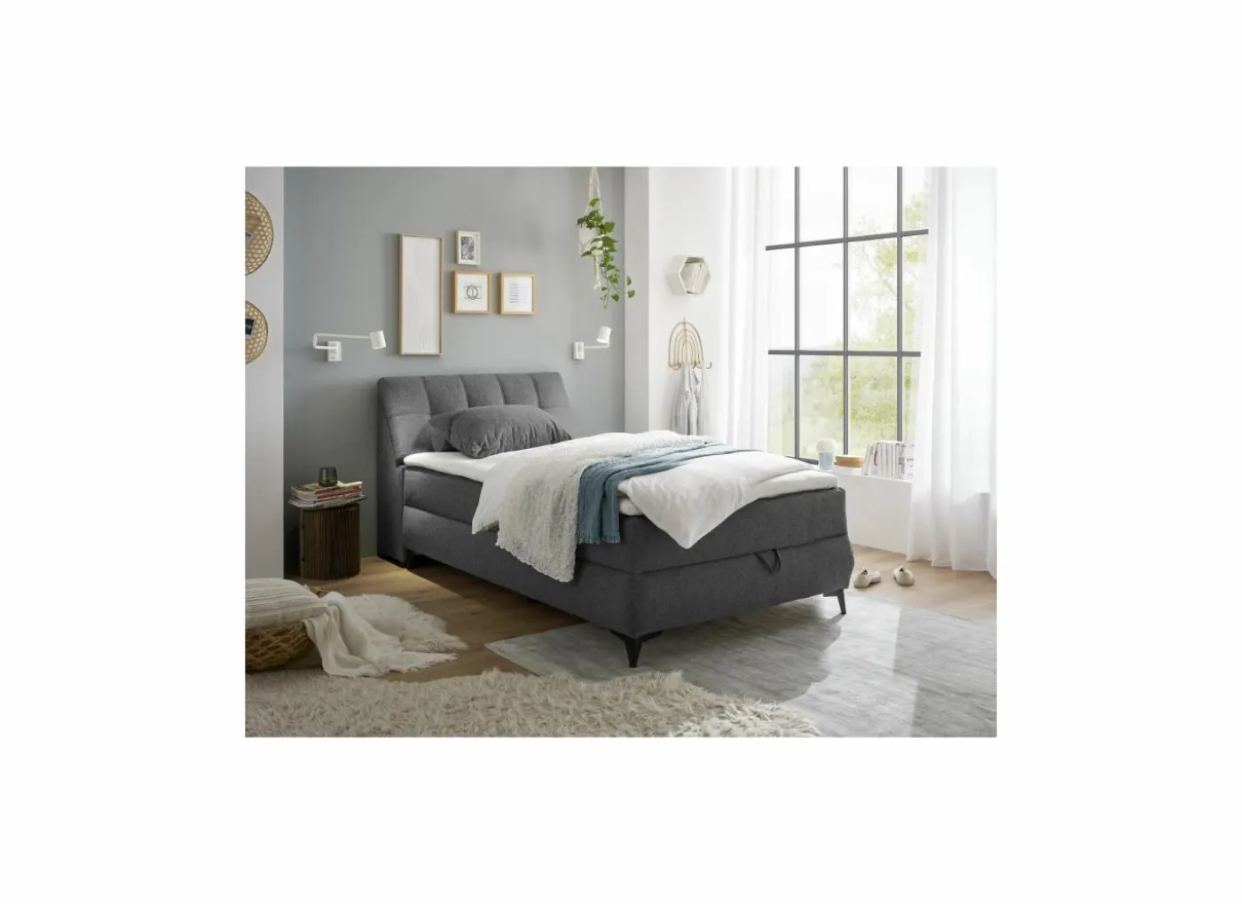 Bedbox 120x200cm - stof - antraciet met opbergruimte