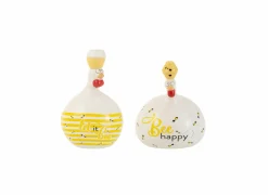 Beeld Kip Bee Happy/Honing H21cm - keramiek - wit/geel