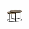 Bijzettafel Alvarez Ø55cm - mango massief - walnoot - set van 2