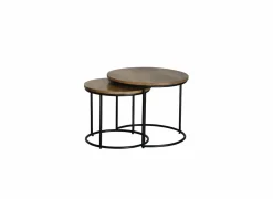 Bijzettafel Alvarez Ø55cm - mango massief - walnoot - set van 2