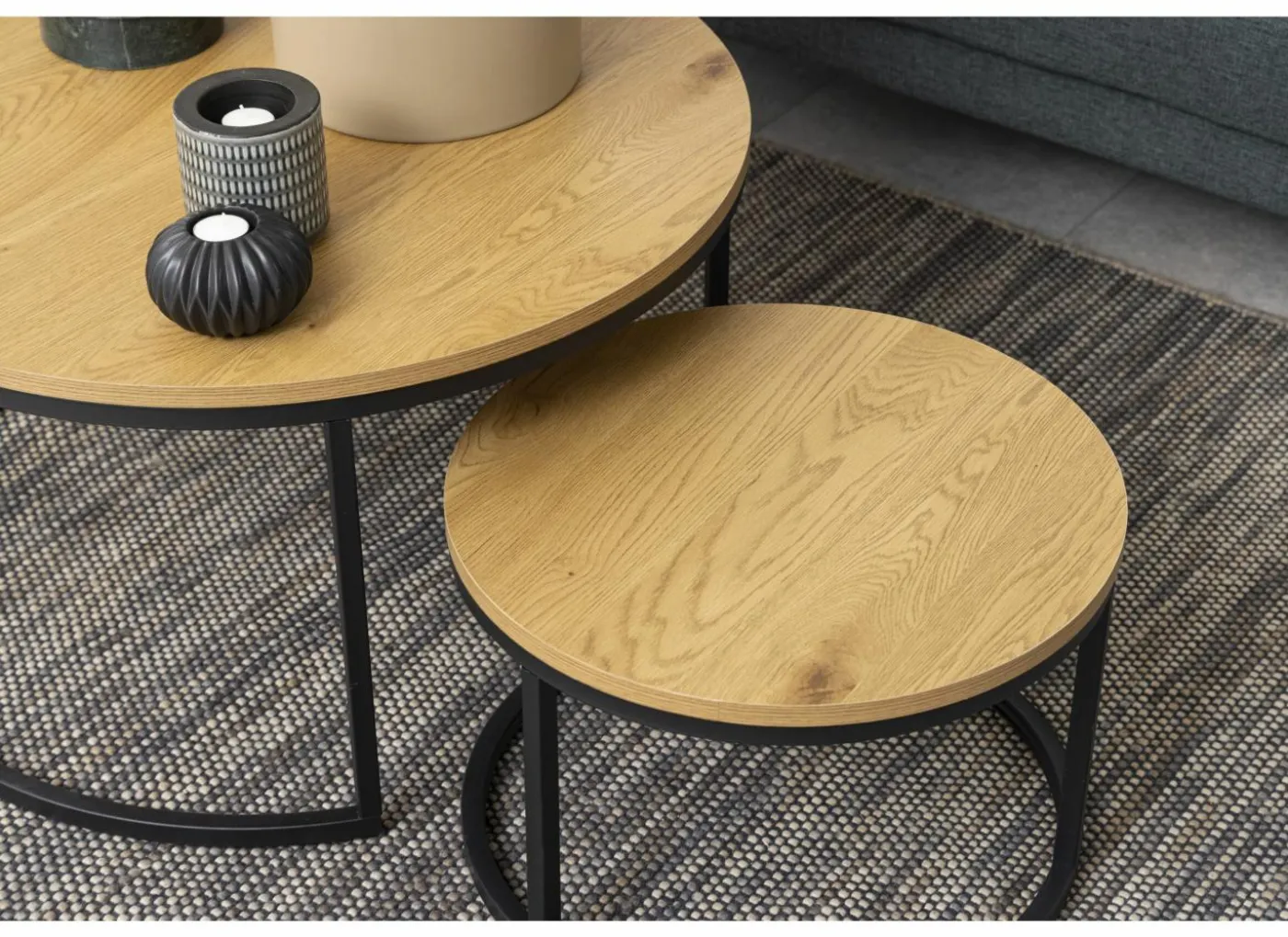 Bijzettafel Ø80cm - melamine - wild oak - set van 2