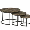 Bijzettafel Elunar Ø70cm - acacia massief - naturel - set van 3