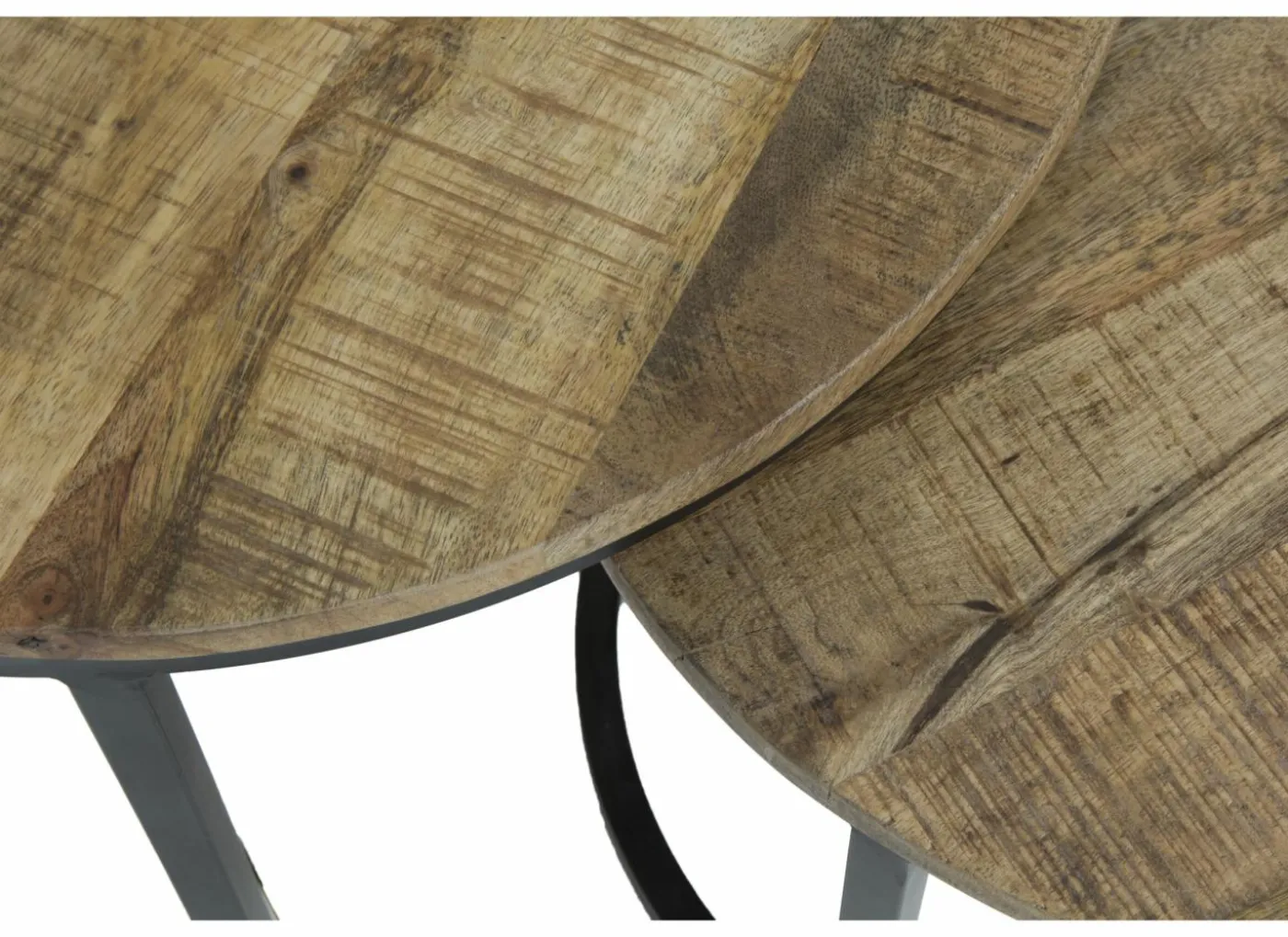 Bijzettafel Half Moon Ø60 set van 2 - mango massief & metaal - naturel