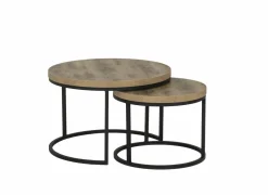 Bijzettafel SL2303 Ø76xH45,5cm/Ø56xH38,5cm - decor & metaal - scarlet oak set van 2