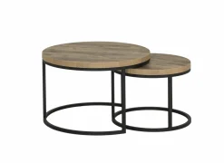 Bijzettafel SL2303  Ø76xH45,5cm/Ø56xH38,5cm - decor & metaal - tropix set van 2