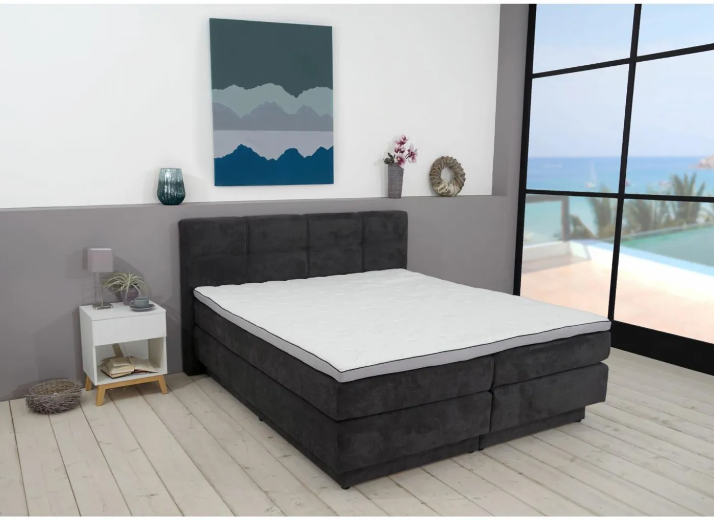 Boxspring BX2110 Portage 180x200cm - stof - antraciet met opbergruimte