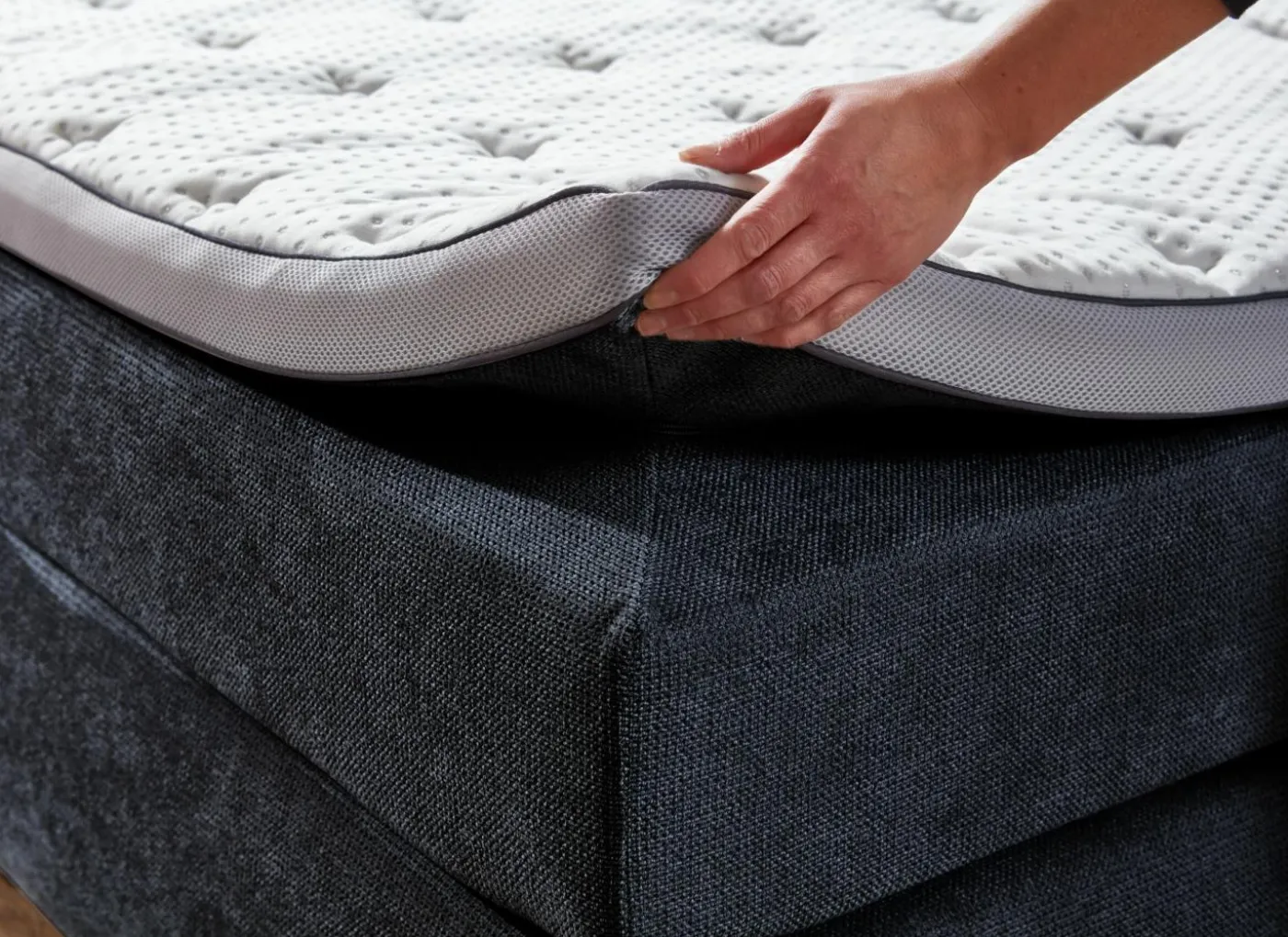 Boxspring BX2110 Portage 180x200cm - stof - grijs blauw met opbergruimte