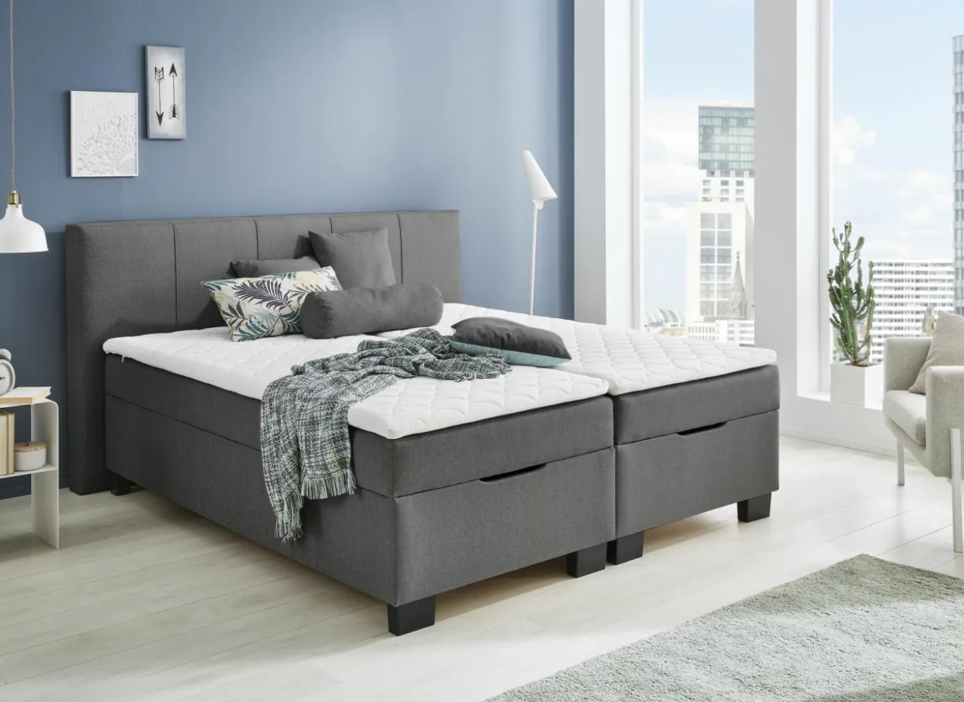 Boxspring BX1620 180x200cm - stof - antraciet met opbergruimte