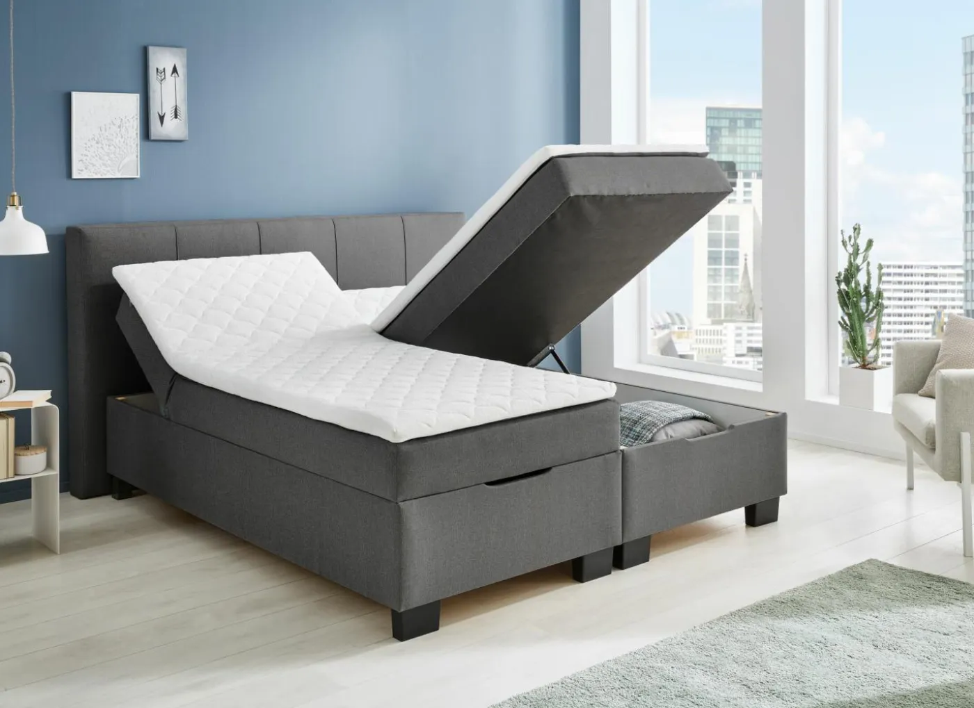 Boxspring BX1620 180x200cm - stof - antraciet met opbergruimte
