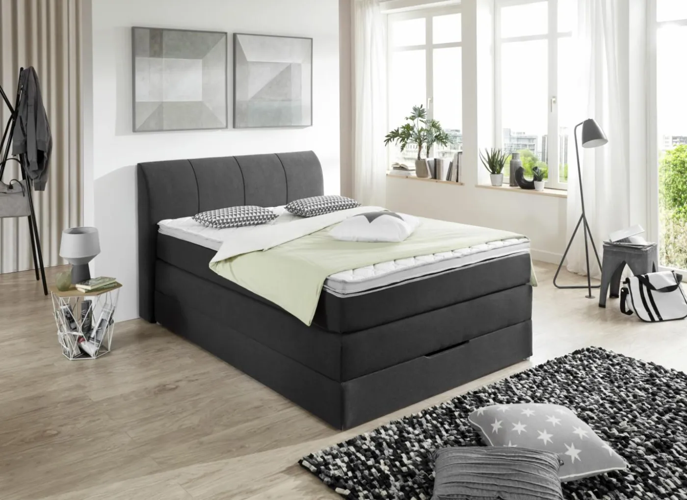 Boxspring BX1440 120x200cm - stof - antraciet met opbergruimte