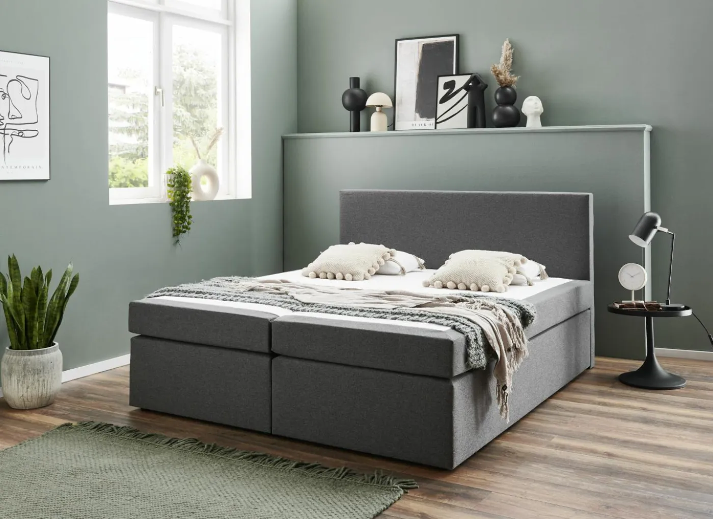 Boxspring BX890 160x200cm - stof - middengrijs