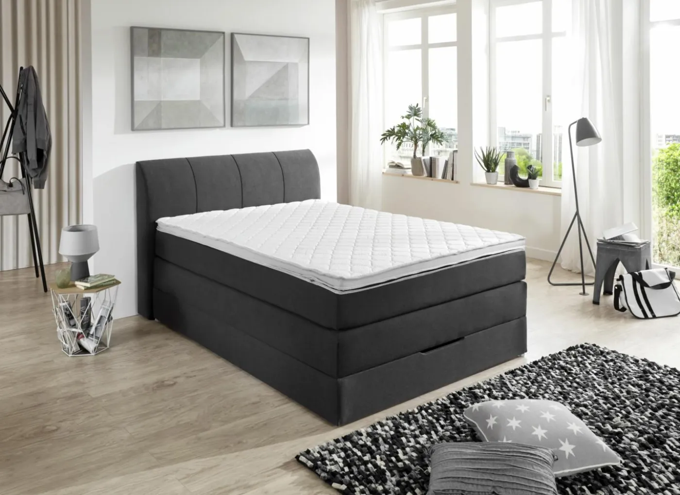 Boxspring BX1440 100x200cm met opbergruimte stof antraciet