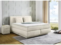 Boxspring Caren Max 180x200cm - stof - ecru met opbergruimte