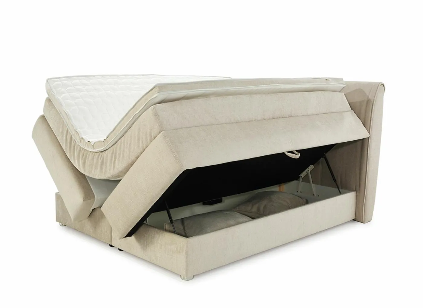 Boxspring Caren Normal 160x200cm - stof - ecru met opbergruimte